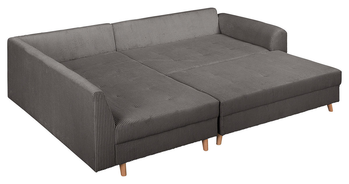 ECKSOFA inkl. Hocker Ariella Dunkelgrau Cord  - Dunkelgrau/Naturfarben, Design, Holz/Textil (161/231cm) - Livetastic
