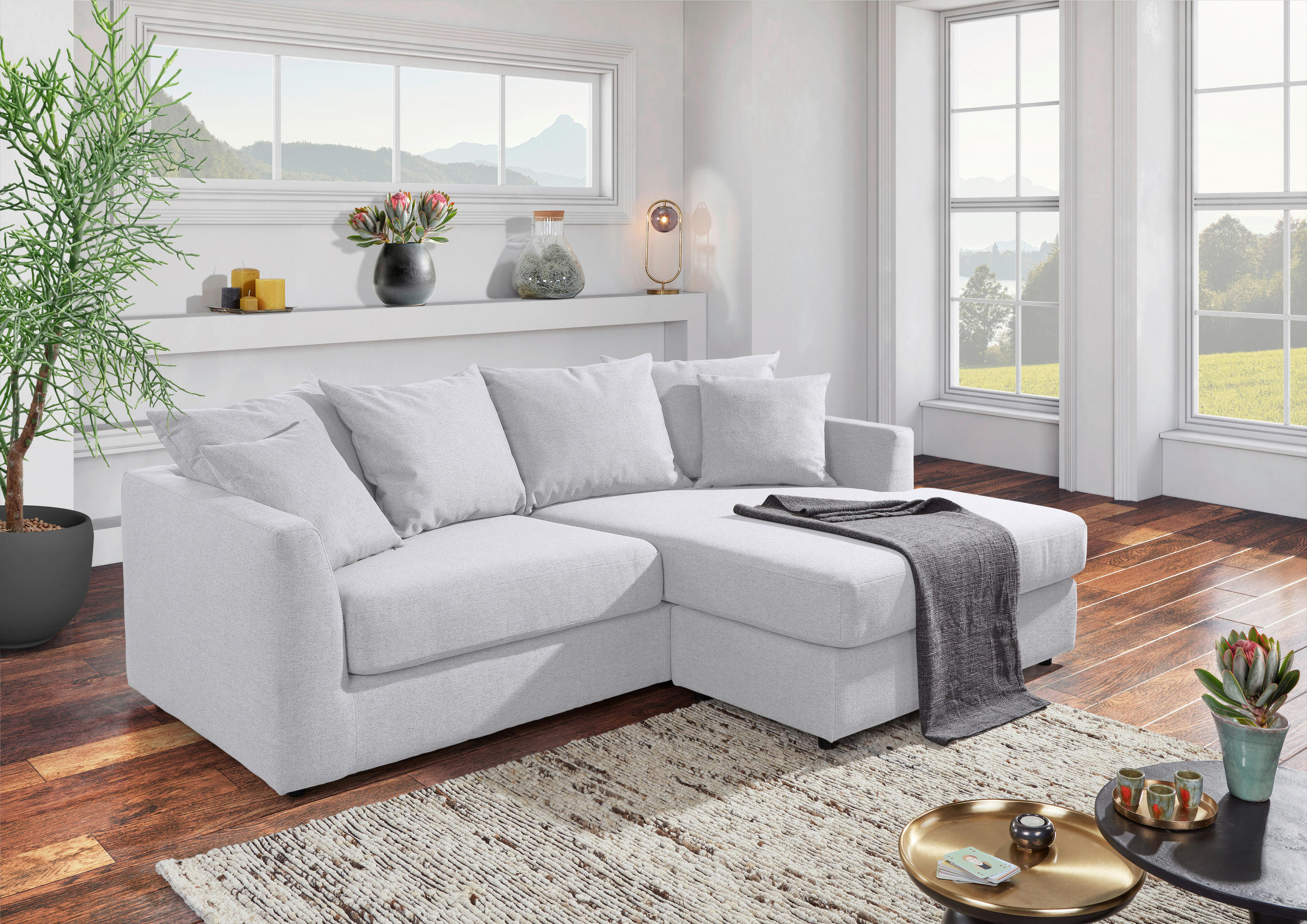 ECKSOFA in Flachgewebe Grauweiss  - Schwarz/Grauweiss, Design, Kunststoff/Textil (235/175cm) - home24