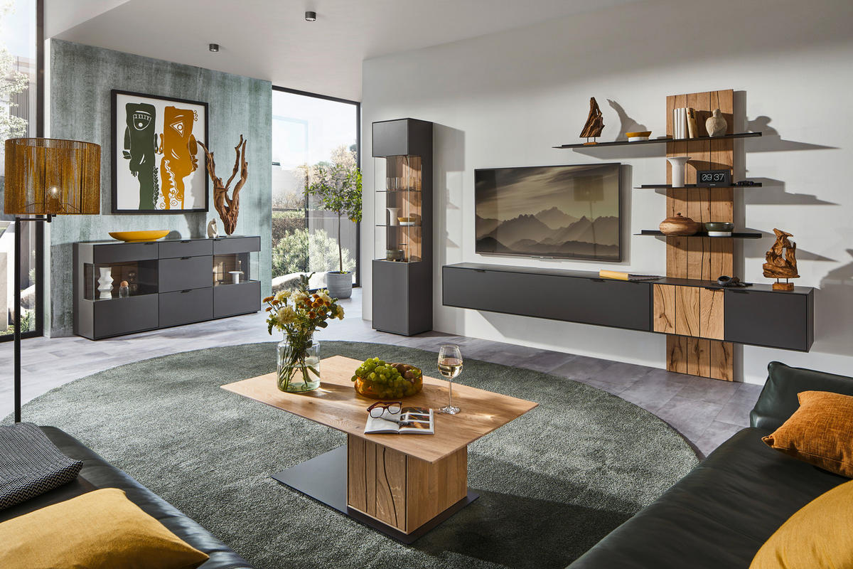 SIDEBOARD Graphitfarben, Eichefarben  181,9/87,9/45,2 cm  - Eichefarben/Graphitfarben, Design, Glas/Holzwerkstoff (181,9/87,9/45,2cm) - Dieter Knoll