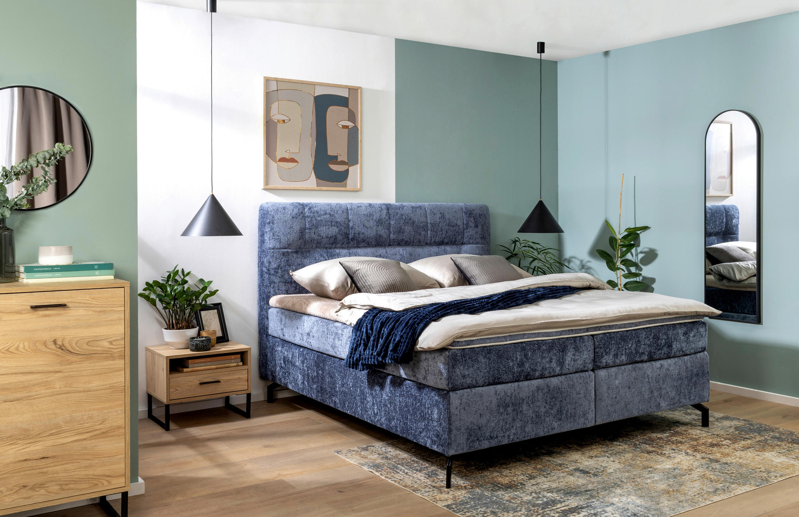 BOXSPRINGBETT 180/200 cm  in Blau  - Blau/Schwarz, Design, Textil/Metall (180/200cm) - Esposa