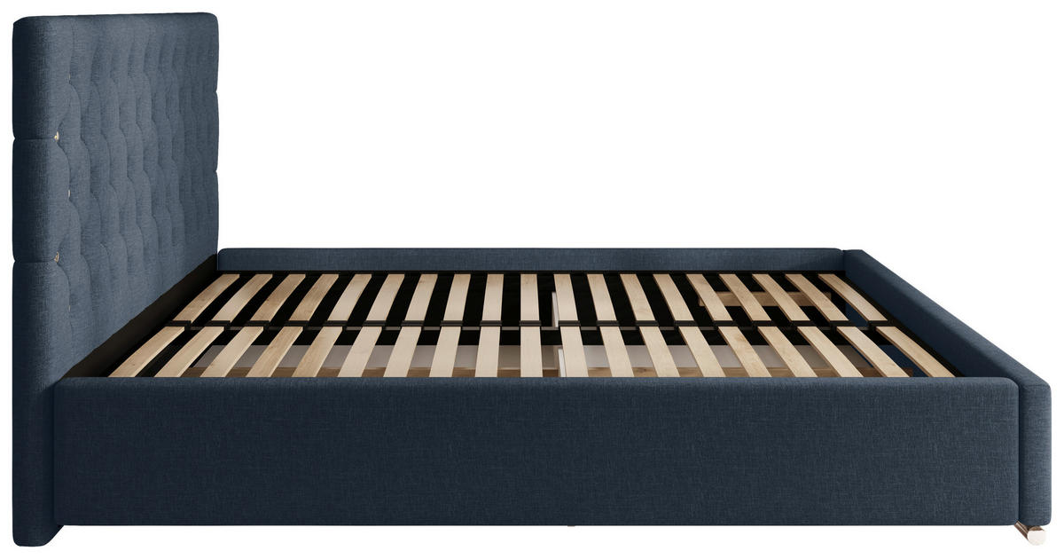POLSTERBETT 200/200 cm,  in Dunkelblau, gepolstertes Kopfteil, Lattenrost, Bettkasten,  - Chromfarben/Schwarz, MODERN, Holz/Kunststoff (200/200cm) - Chameo