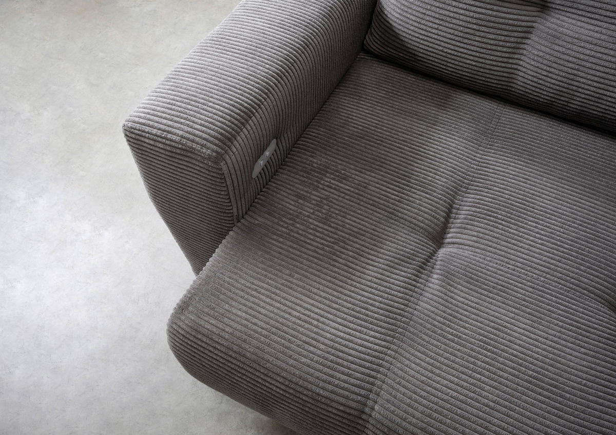 ECKSOFA in Cord Grau  - Schwarz/Grau, Modern, Holz/Textil (246/177cm) - MID.YOU