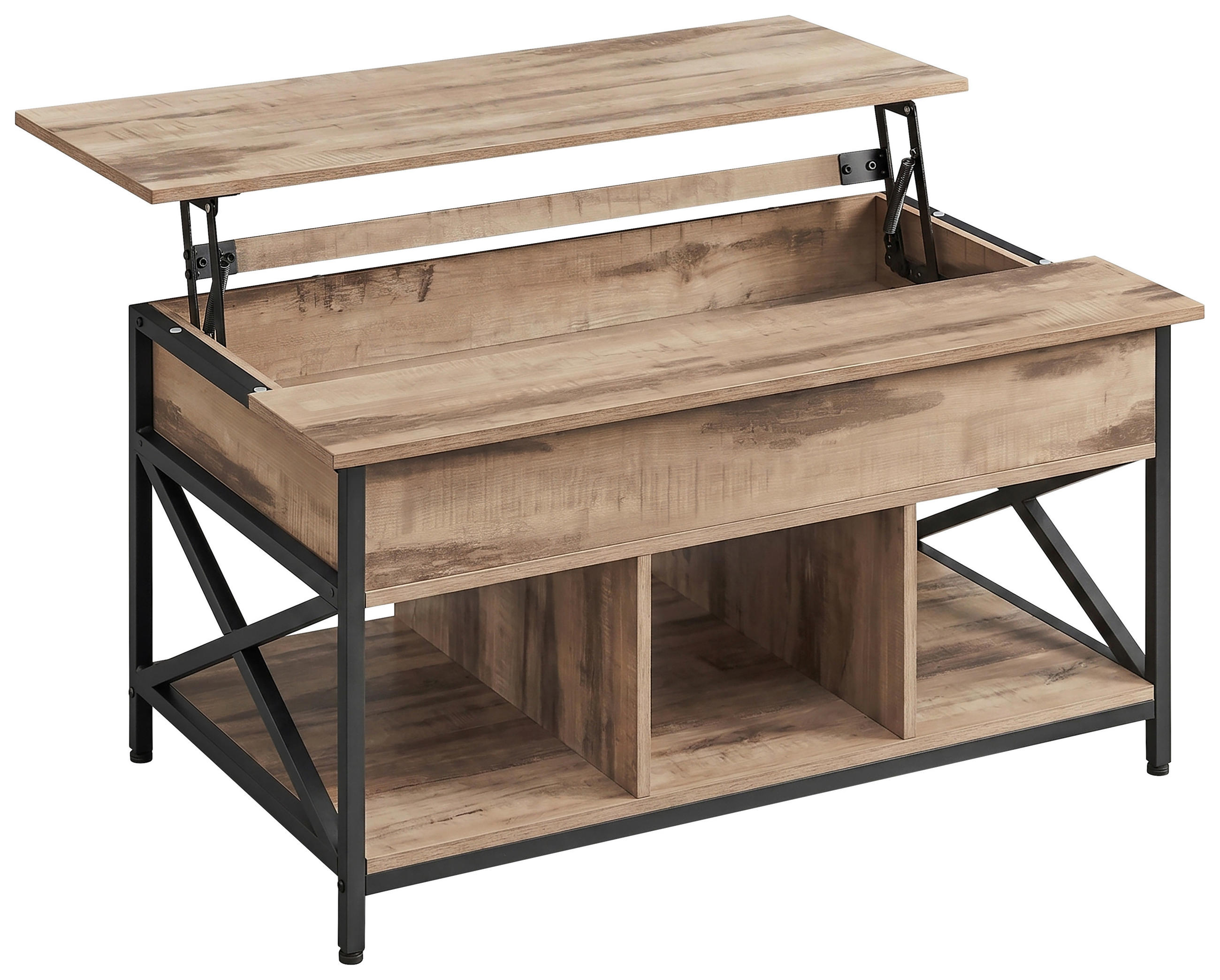 COUCHTISCH 100/48-62/60 cm rechteckig Schwarz, Eichefarben  - Eichefarben/Schwarz, Trend, Holzwerkstoff/Metall (100/48-62/60cm) - MID.YOU