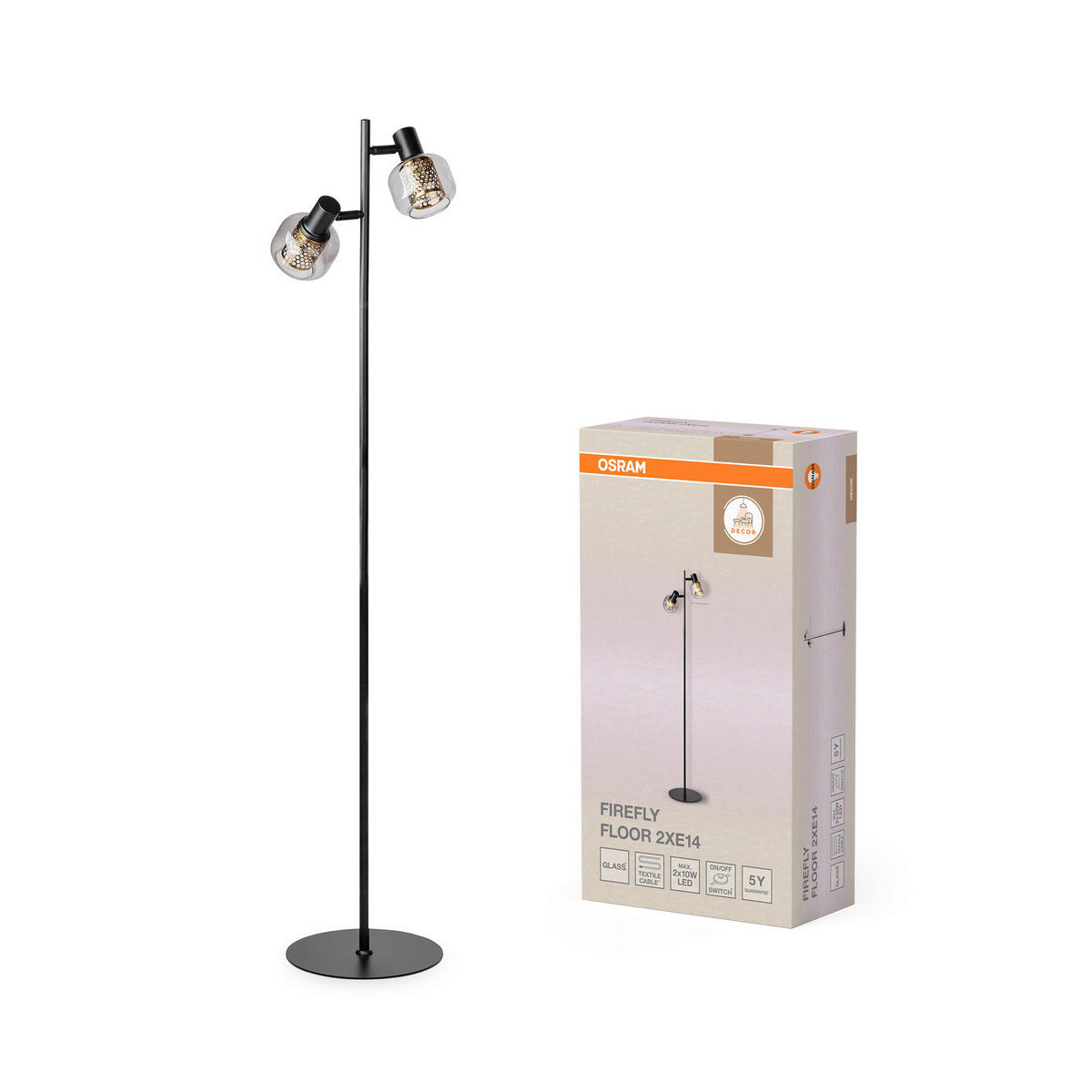 STEHLEUCHTE 24/140 cm    - Schwarz, Basics, Glas/Metall (24/140cm) - Osram