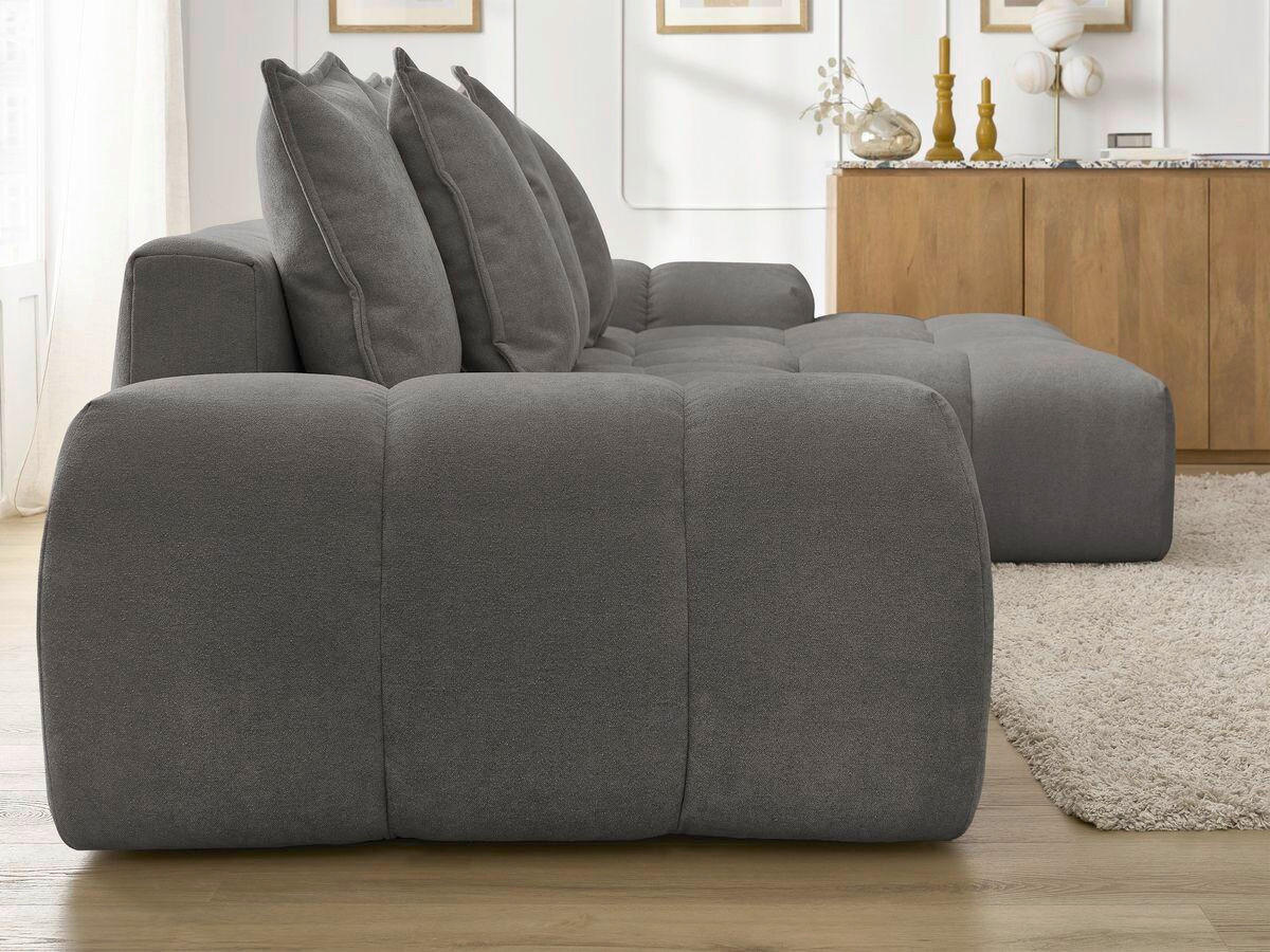 ECKSCHLAFSOFA EVEREST  mit Rücken echt, Armteil links, Armteil rechts Struktur Dunkelgrau  - Dunkelgrau/Schwarz, MODERN, Kunststoff/Textil (318/180cm) - Livetastic