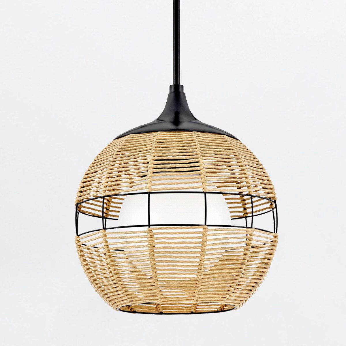 HÄNGELEUCHTE Maddox  46/35,9/35,9 cm  - Beige/Schwarz, KONVENTIONELL, Glas/Textil (46/35,9/35,9cm) - Elstead Lighting