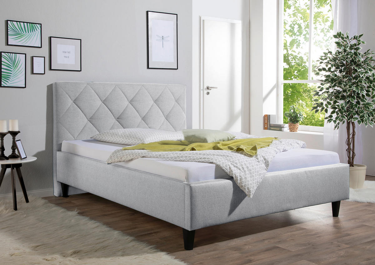 POLSTERBETT 140/200 cm,  in Hellgrau,  - Hellgrau/Schwarz, MODERN, Holz/Textil (140/200cm) - Livetastic