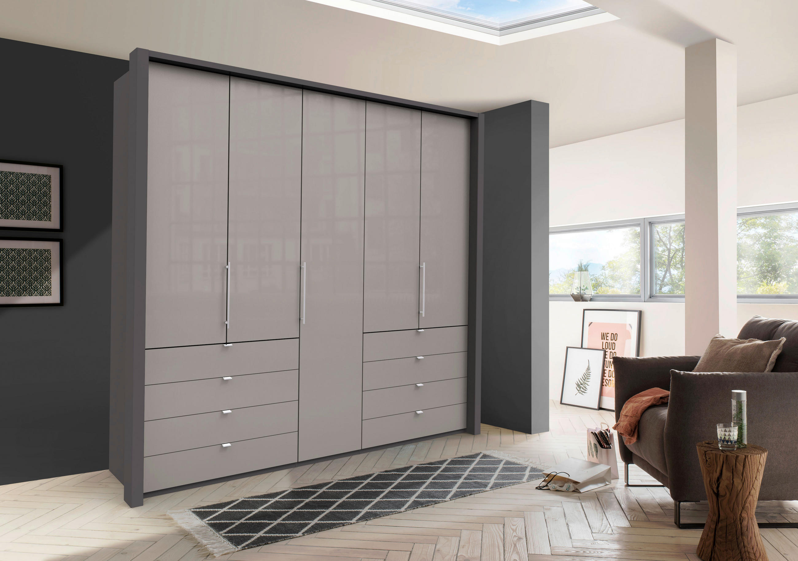 FALTTÜRENSCHRANK in Hellgrau, Dunkelgrau  - Chromfarben/Dunkelgrau, Konventionell, Glas/Holzwerkstoff (250/236/58cm) - Venda