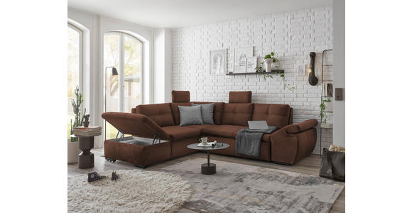 ECKSOFA in Mikrovelours Kupferfarben - Schwarz/Kupferfarben, KONVENTIONELL, Kunststoff/Textil (217/265cm) - Carryhome