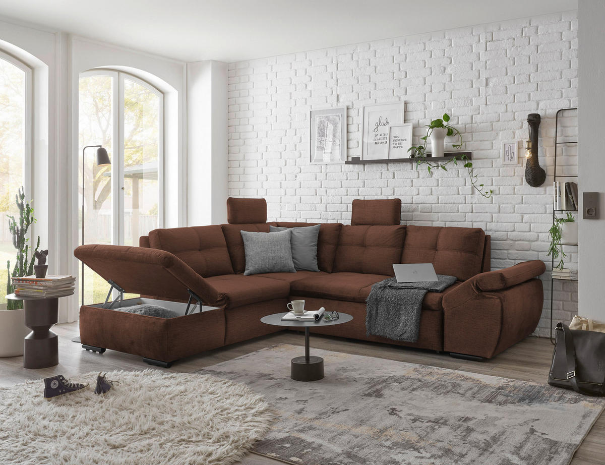 ECKSOFA Kupferfarben Mikrovelours  - Schwarz/Kupferfarben, KONVENTIONELL, Kunststoff/Textil (217/265cm) - Carryhome