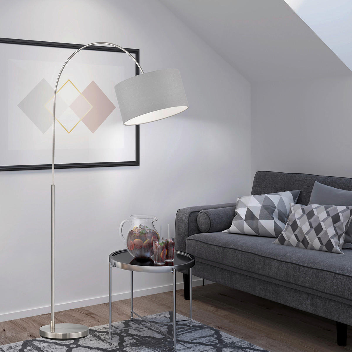 BÖJD LAMPA Arc  90/170 cm   - grå/nickelfärgad, Basics, metall/textil (90/170cm)