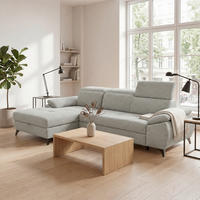 ECKSOFA TAOS Hellgrau Struktur Bettkasten, Rücken echt, Kopfteilverstellung, Stauraum  - Hellgrau/Schwarz, Basics, Holz/Textil (281/166cm) - MID.YOU