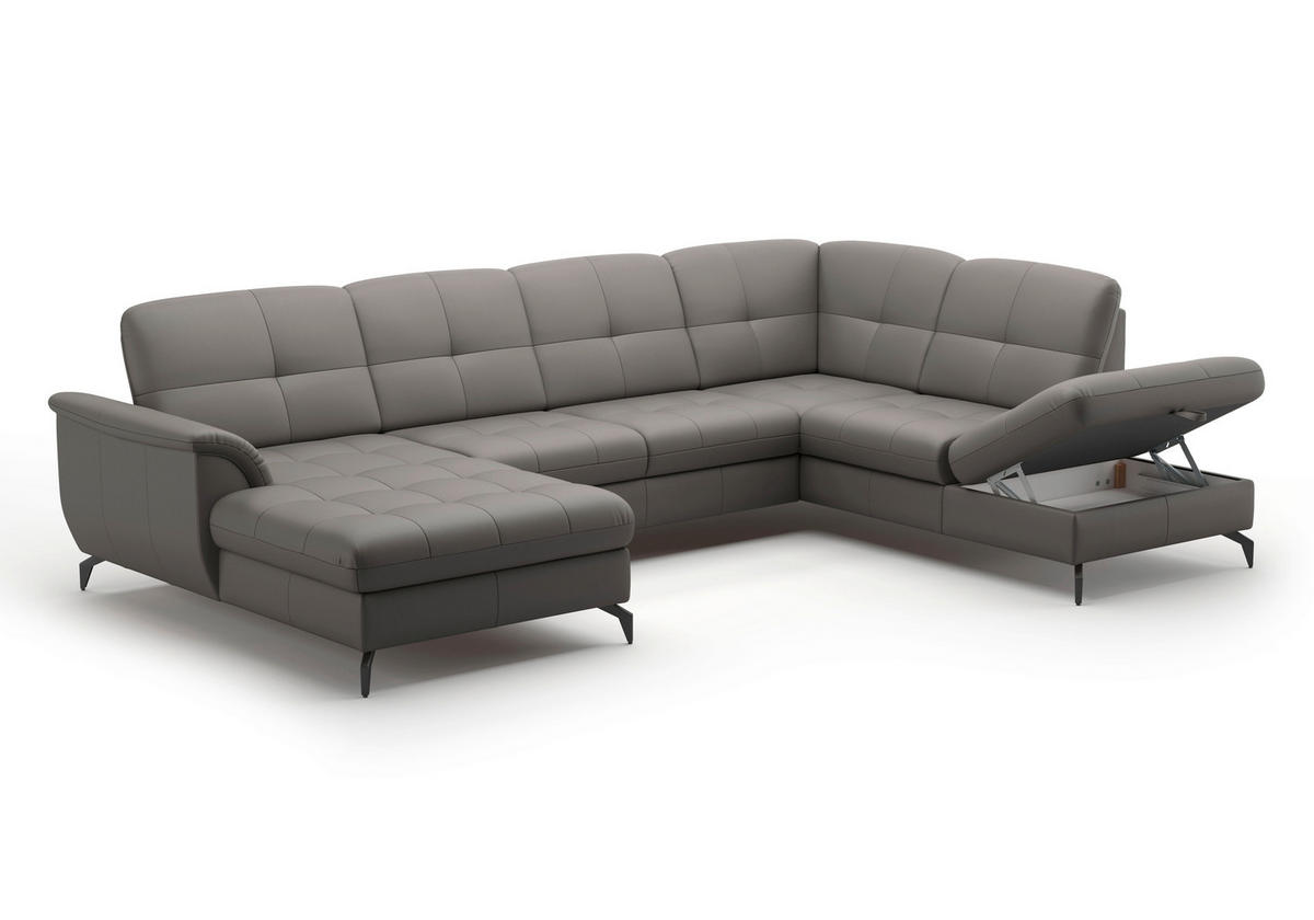 WOHNLANDSCHAFT Mokka Echtleder  - Schwarz/Mokka, MODERN, Leder/Metall (164/319/212cm) - Sit & More