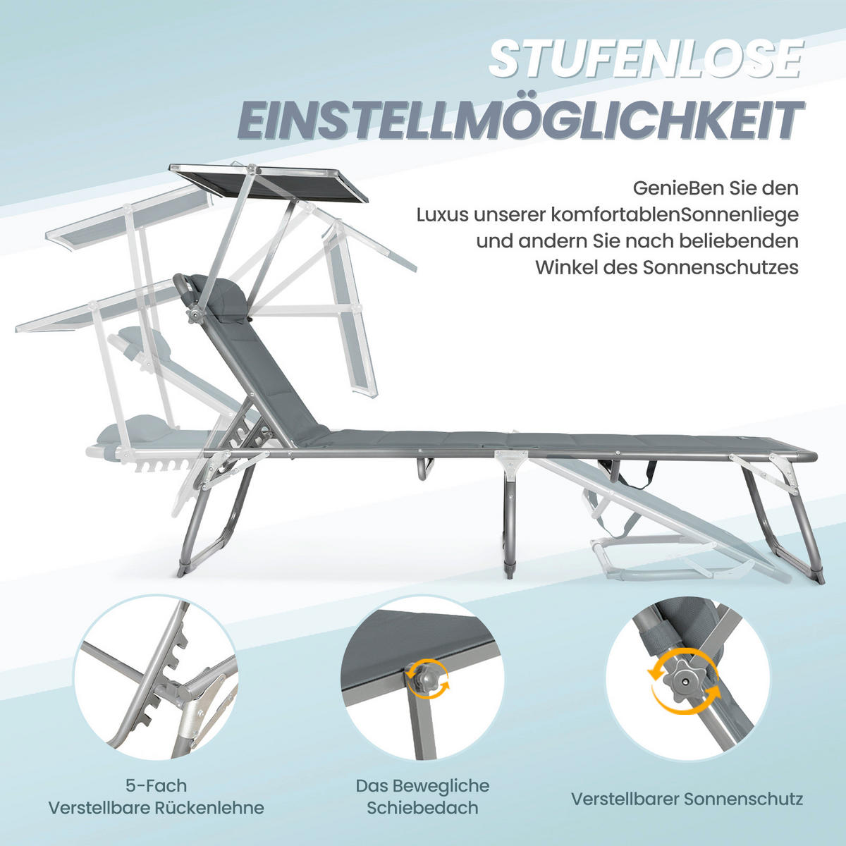 GARTENLIEGE 70/36/200 cm  - Anthrazit/Alufarben, Basics, Textil/Metall (70/36/200cm) - Modante