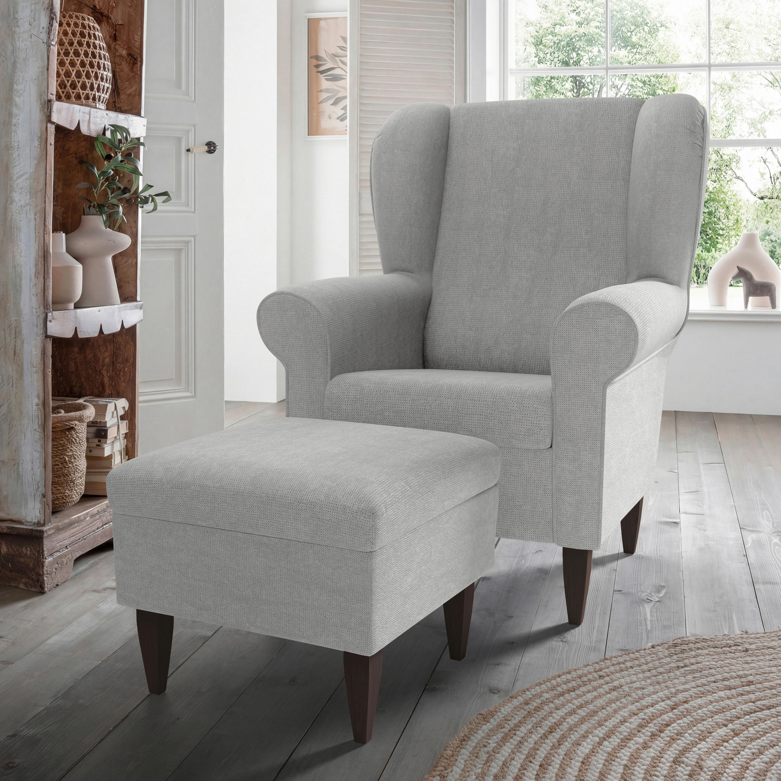 SESSELSET ASINO Chenille Hocker    - Wengefarben/Grau, KONVENTIONELL, Holz/Textil (80/102/86cm) - Livetastic