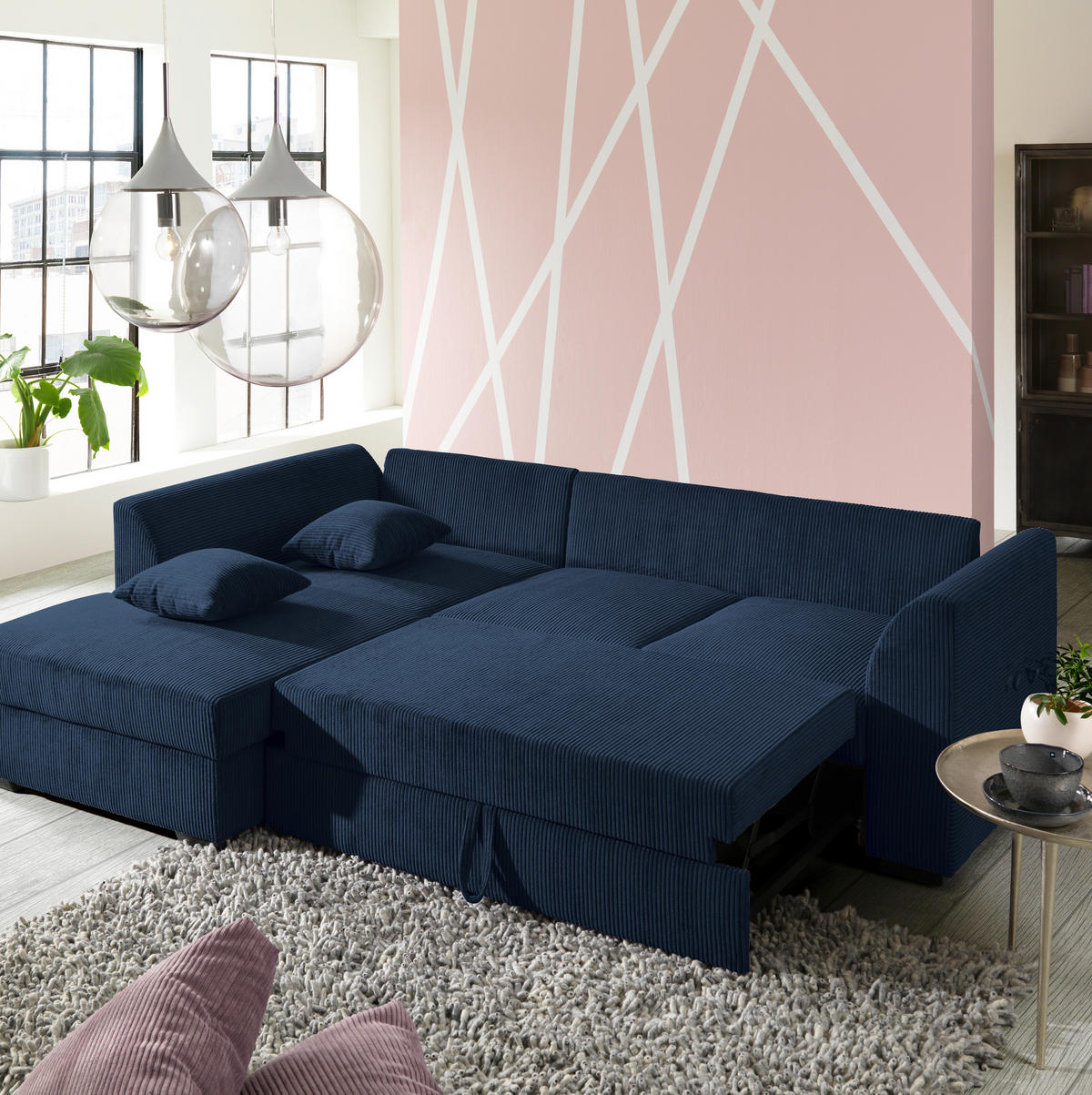 HÖRNSOFFA i manchester mörkblå  - svart/mörkblå, Design, textil/plast (174/259cm) - Livetastic