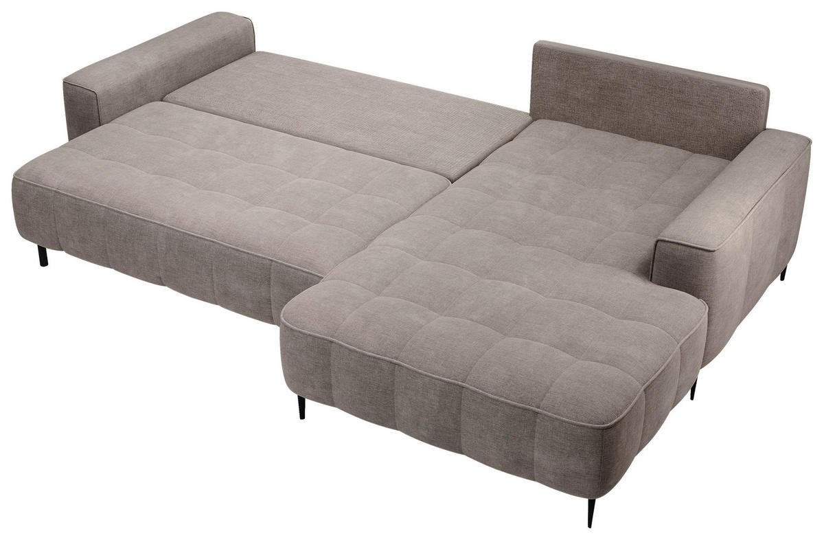 ECKSCHLAFSOFA Florence in Velours Taupe  - Taupe/Schwarz, Basics, Textil/Metall (280/166cm) - Livetastic