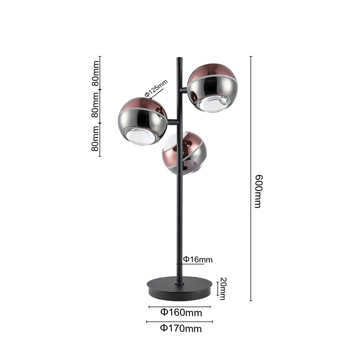 LED-TISCHLEUCHTE Easy 28/60 cm  - Schwarz/Kupferfarben, Design, Glas/Kunststoff (28/60cm) - Dieter Knoll