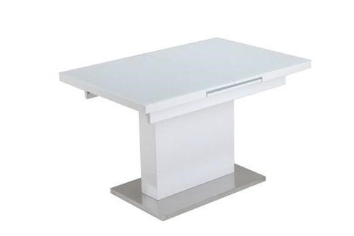 Carryhome Esstisch Weiß, Edelstahl, Weiß Hochglanz 80x76x120-160 cm