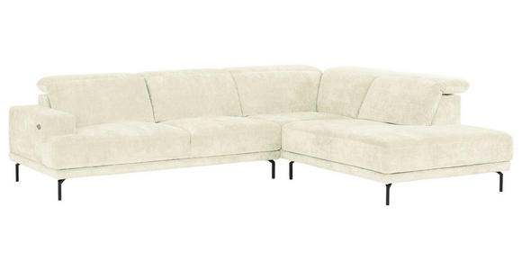 ECKSOFA Creme Chenille Kopfteilverstellung, Sitztiefenverstellung  - Creme/Schwarz, Design, Textil/Metall (307/243cm) - Xora