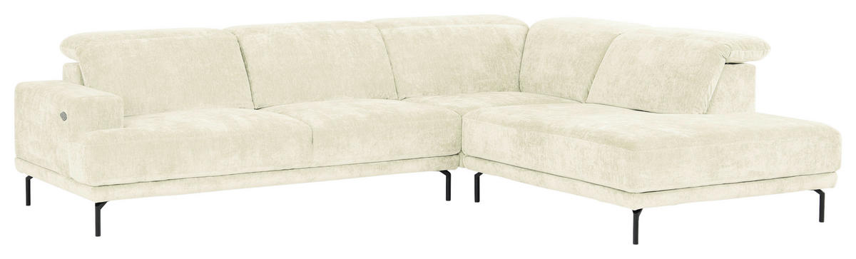 ECKSOFA Creme Chenille Kopfteilverstellung, Sitztiefenverstellung  - Creme/Schwarz, Design, Textil/Metall (307/243cm) - Xora