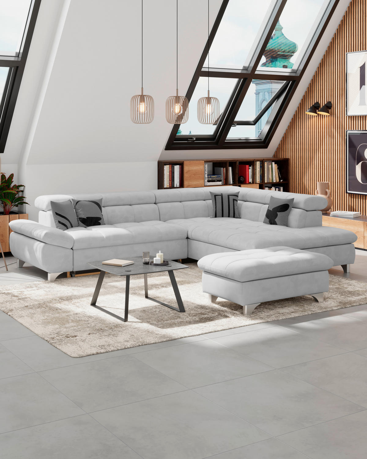 HOCKER Chenille Hellgrau  - Chromfarben/Hellgrau, KONVENTIONELL, Textil/Metall (108/46/108cm) - Livetastic