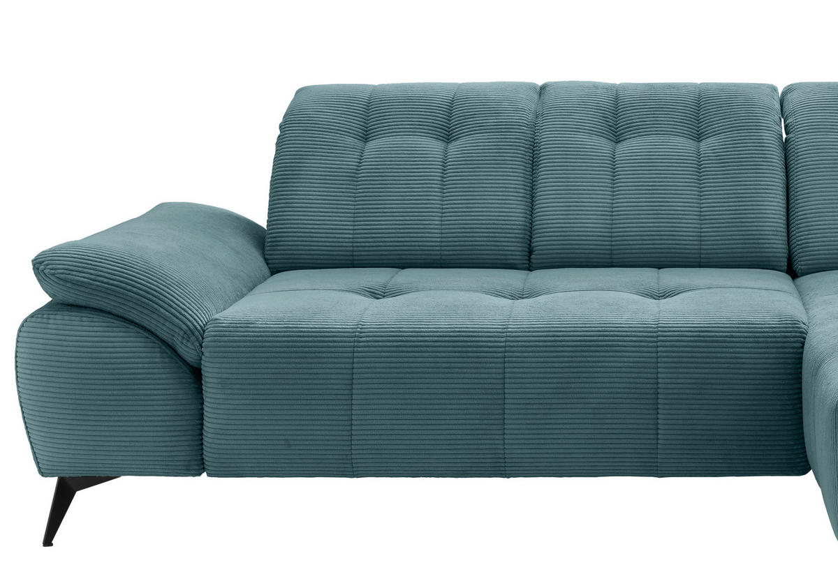 ECKSOFA FIORE in Cord Petrol Kopfteilverstellung, Sitzvorzug  280/180 cm  - Petrol/Schwarz, MODERN, Textil/Metall (280/180cm) - Livetastic