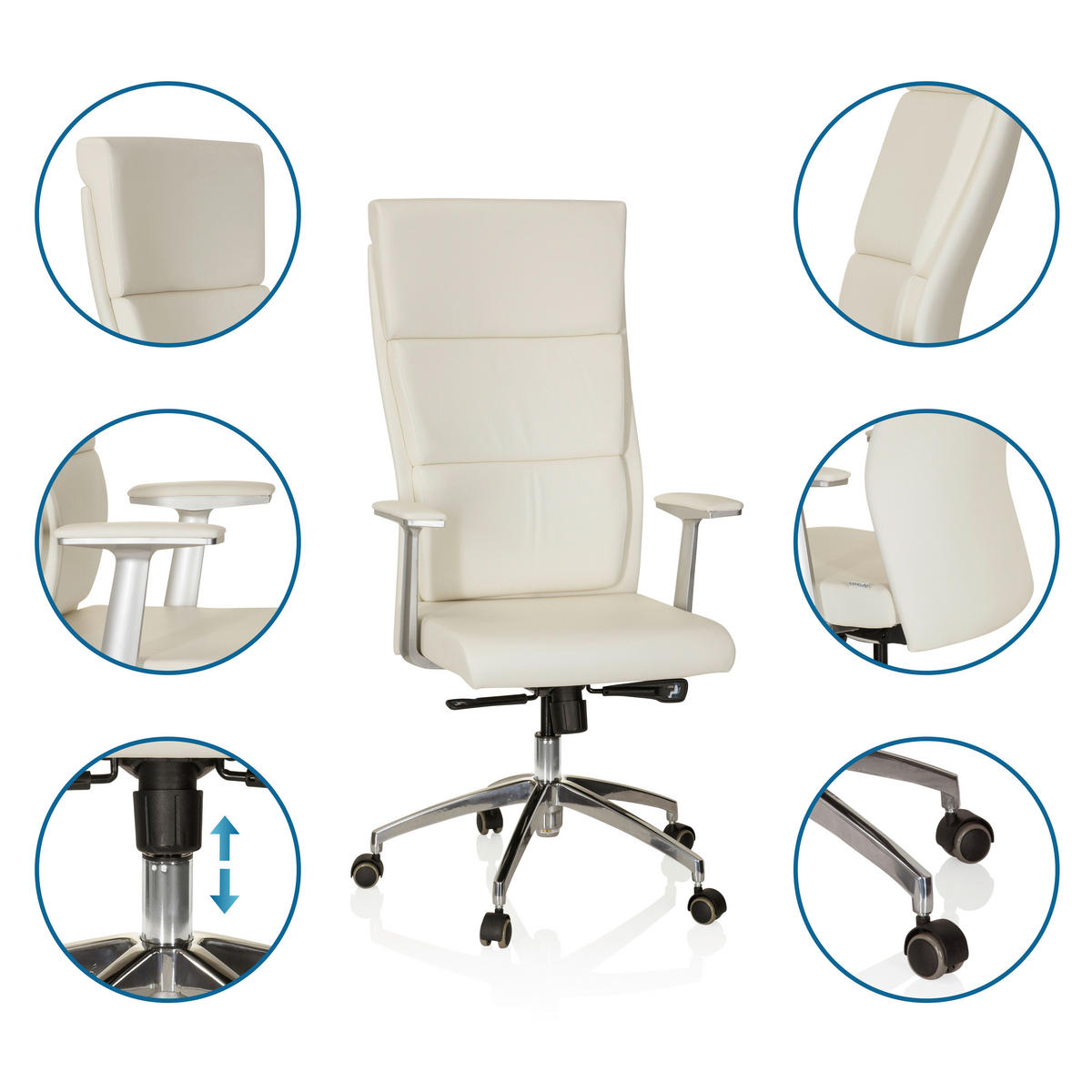 CHEFSESSEL  in Lederlook Creme  - Creme, MODERN, Leder/Kunststoff (60/131/52cm) - MID.YOU
