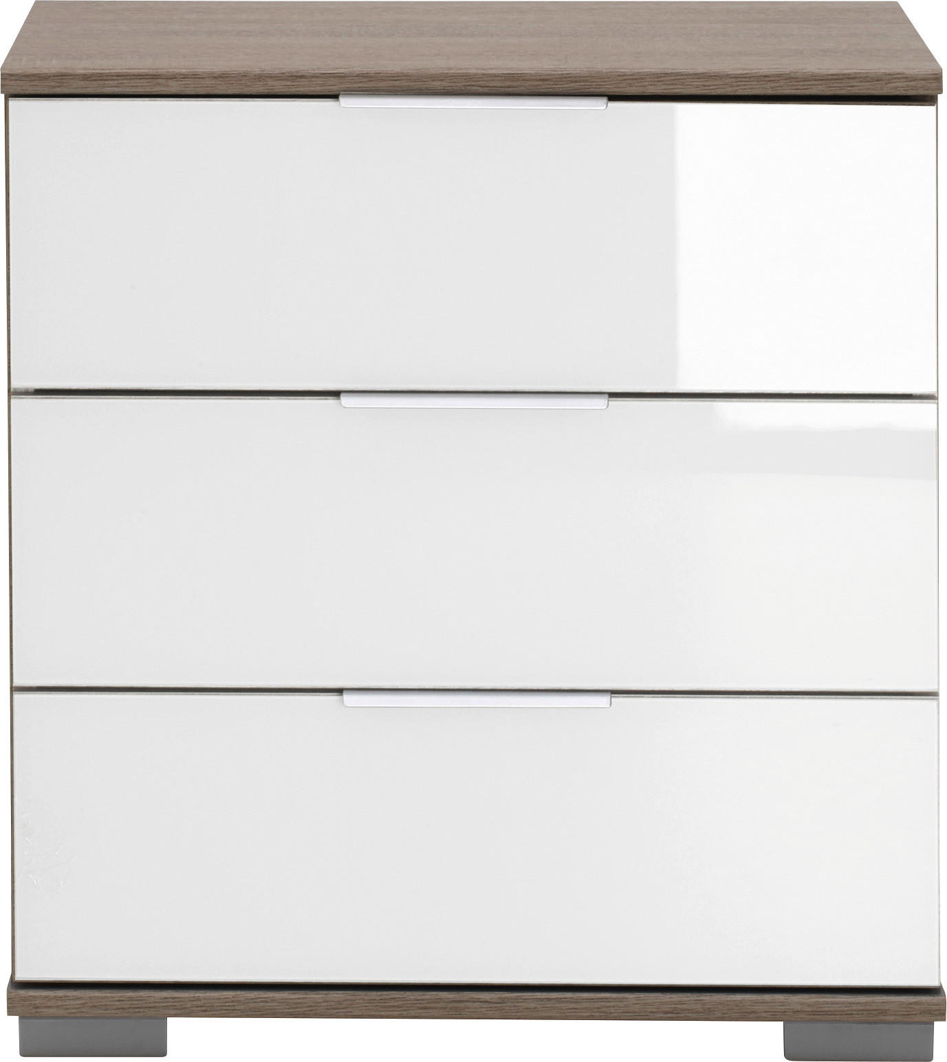 NACHTSCHRANK Weiß, Eichefarben - Eichefarben/Alufarben, Design, Glas/Kunststoff (52/58/38cm) - Livetastic