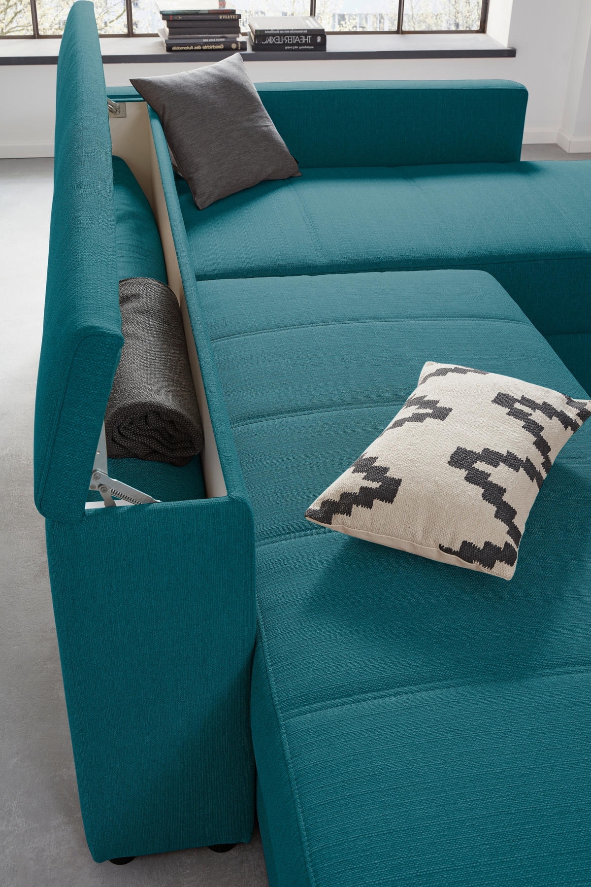 ECKSOFA in Webstoff Petrol  229/287 cm  - Petrol/Schwarz, Design, Kunststoff/Textil (229/287cm) - LOOKS by W.Joop