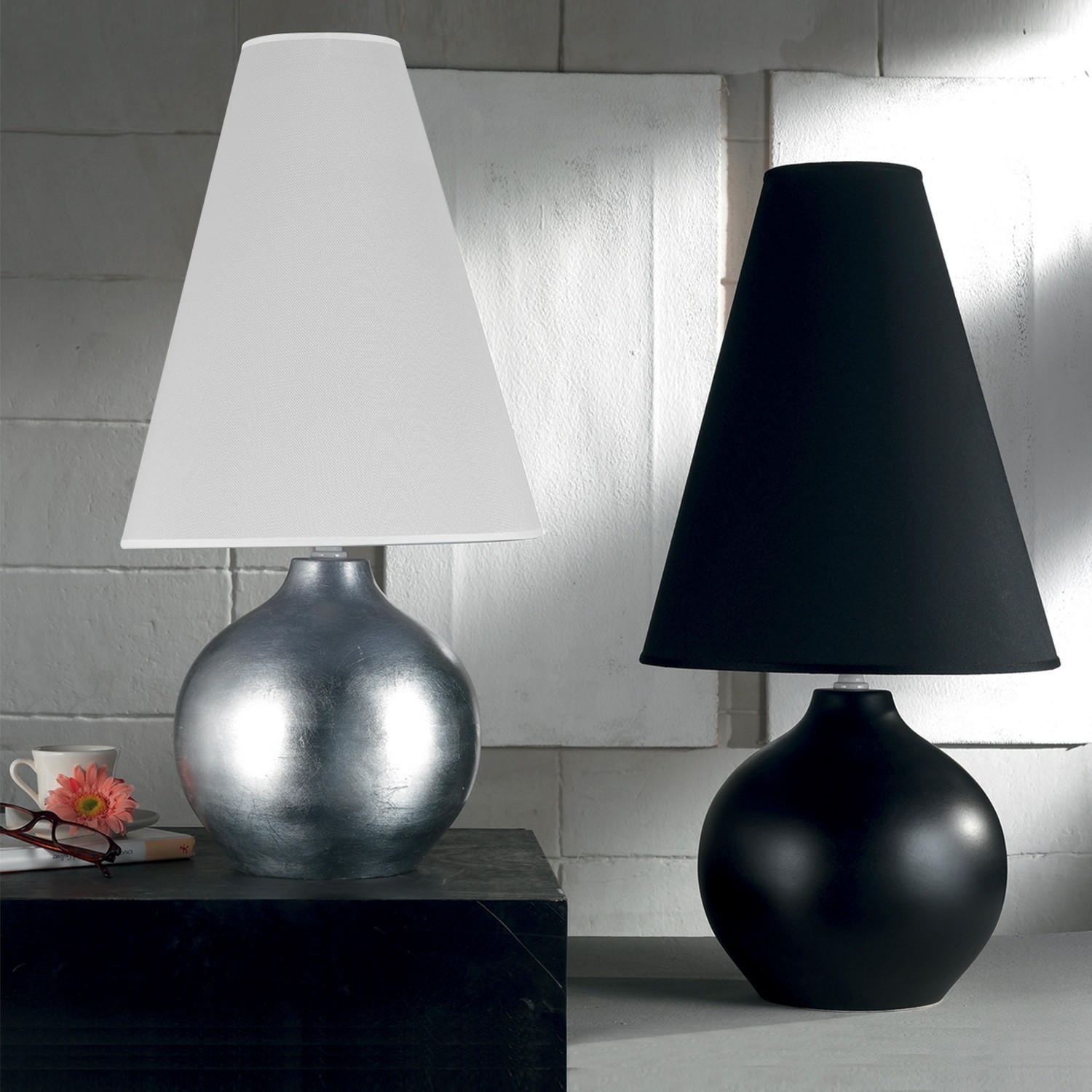 STOLNÍ LAMPA, E27, 35/70 cm  - bílá/barvy stříbra, Konvenční, textil/keramika (35/70cm)