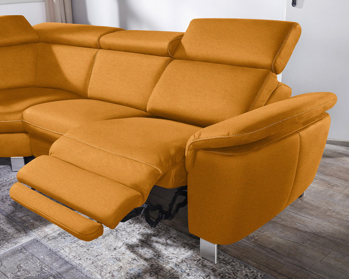 ECKSOFA in Flachgewebe, Mikrofaser Orange  - Beige/Alufarben, Design, Textil/Metall (239/271cm) - Cantus