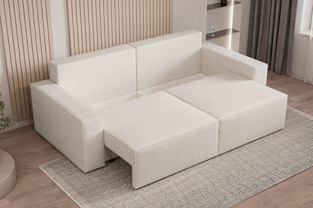 SCHLAFSOFA BRAZIL SOFA in Bouclé Weiß  - Schwarz/Weiß, Design, Textil (248/92/110cm) - MID.YOU