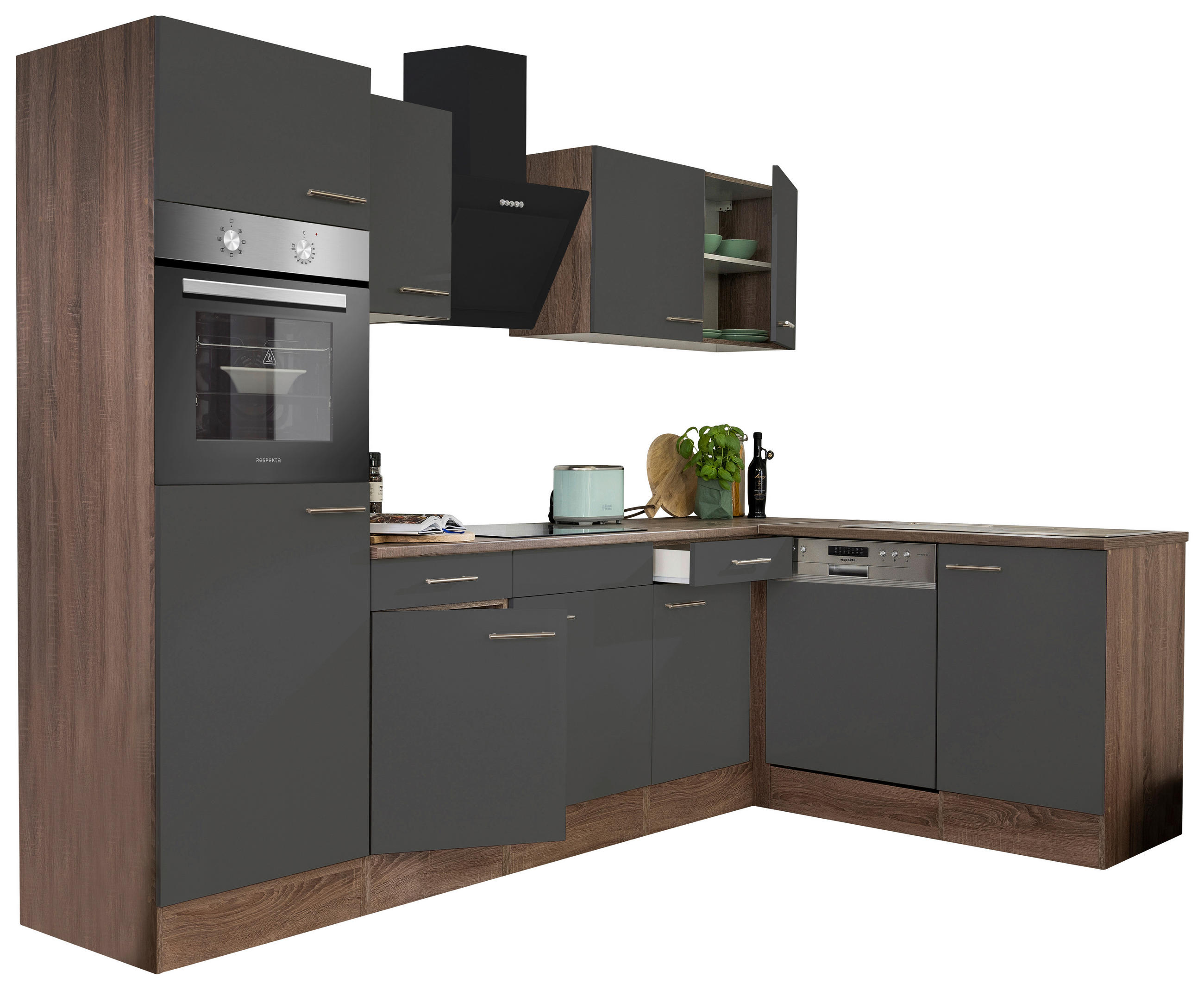ECKKÜCHE 280/172 cm in Grau - Eichefarben/Grau, Basics, Holzwerkstoff/Metall (280/172cm) - Respekta