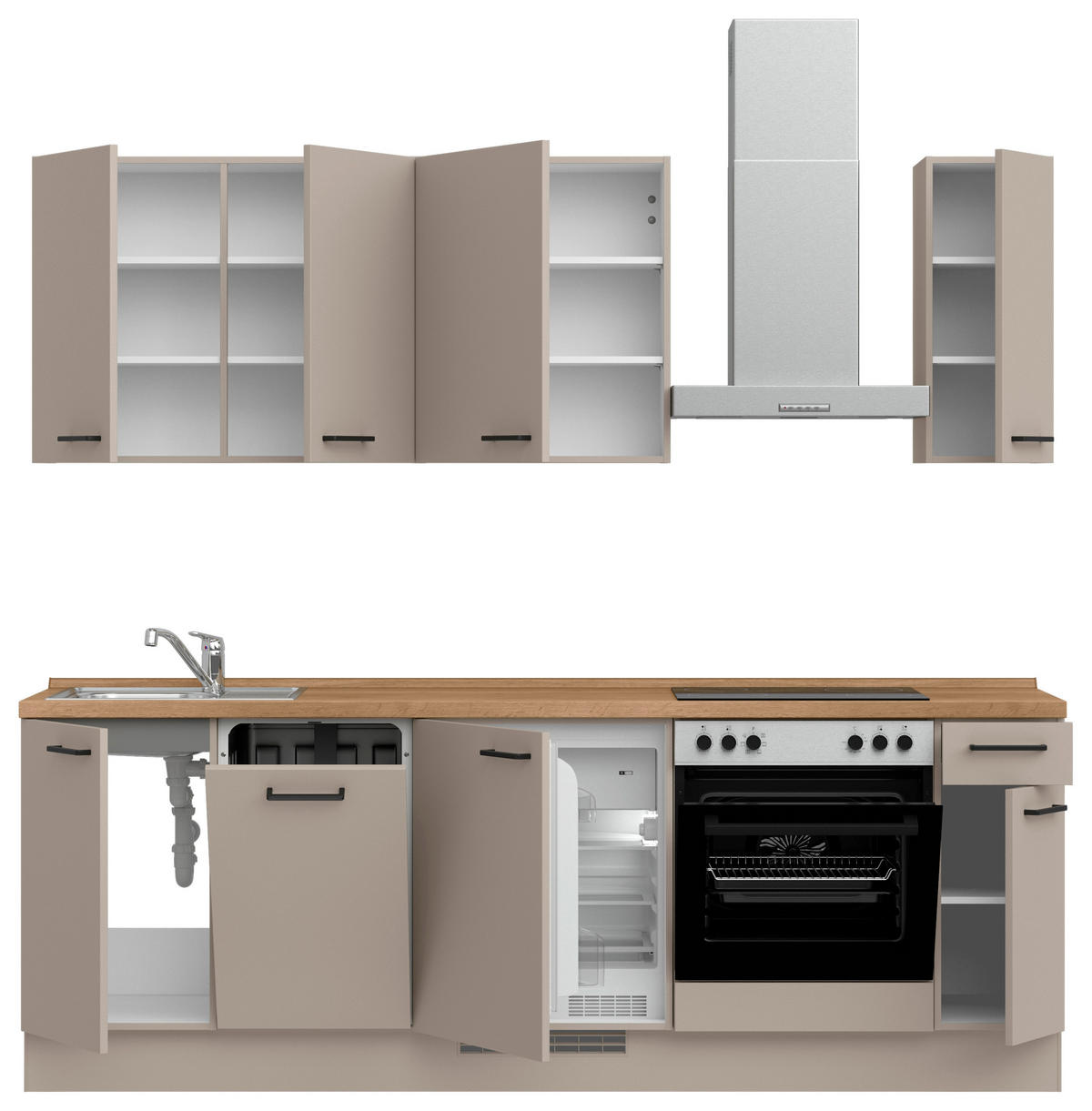 KÜCHENLEERBLOCK 240 cm   in Eichefarben, Sandfarben  - Sandfarben/Eichefarben, MODERN, Holzwerkstoff/Metall (240cm) - Nobilia