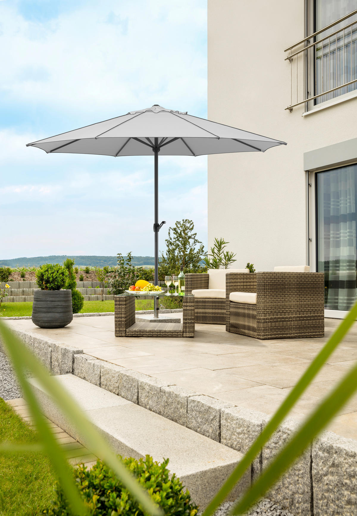 SONNENSCHIRM 350 cm Silberfarben  - Anthrazit/Silberfarben, Basics, Textil/Metall (350/275/350cm) - Schneider