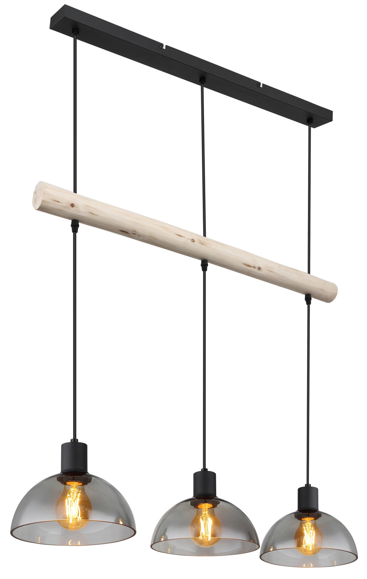 HÄNGELEUCHTE 80/20/120 cm   - Schwarz/Naturfarben, Natur, Glas/Holz (80/20/120cm) - Globo