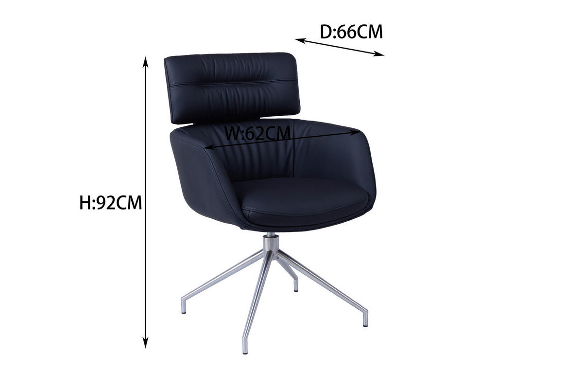 ARMLEHNSTUHL  Sitzfläche 360° drehbar, automatische Rückholfunktion  Echtleder  Schwarz, Edelstahlfarben  - Edelstahlfarben/Schwarz, Design, Leder/Metall (62/92/66cm) - Dieter Knoll