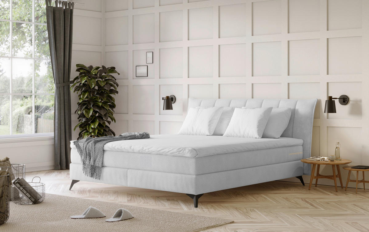 POSTELJA BOXSPRING 180 cm   x 200 cm  , tekstil, leseni material srebrne barve  - srebrne barve/črna, Basics, tekstil/leseni material (180/200cm) - Venda