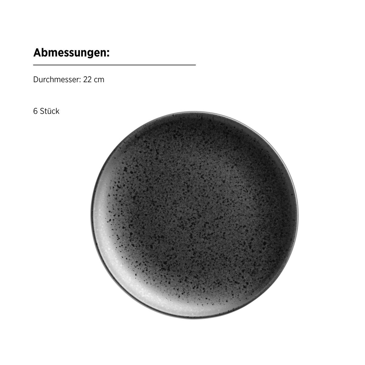 DESSERTTELLERSET Schwarz 6-teilig ESSENTIAL  - Schwarz, Basics, Keramik (22/2,3cm) - Mäser