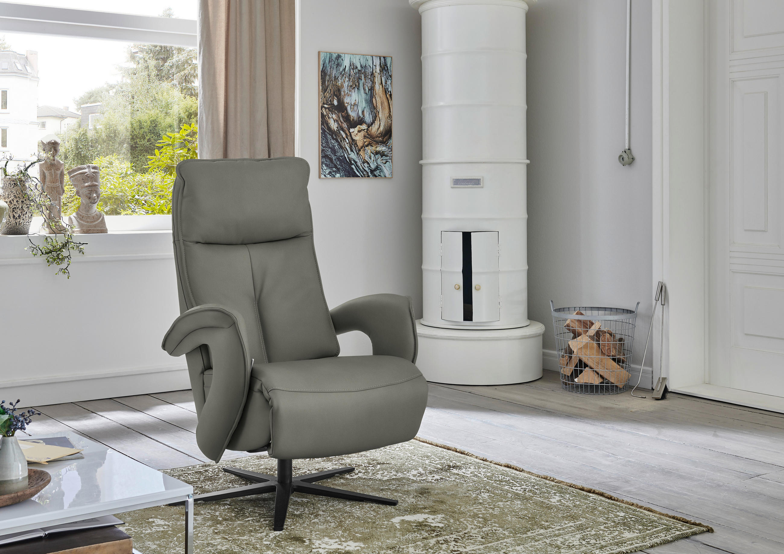RELAXSESSEL in Leder Grau  - Schwarz/Grau, Design, Leder/Metall (77/110/87cm) - Valdera