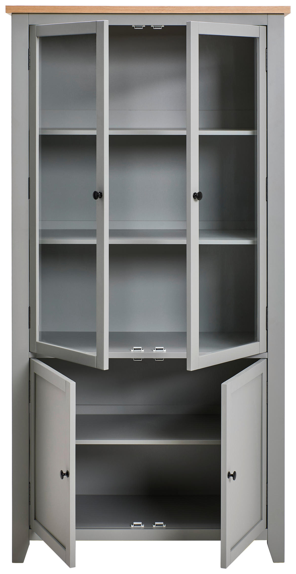 VITRINE in furniert, massiv Eiche, Kiefer Grau, Klar, Naturfarben  - Klar/Silberfarben, Lifestyle, Glas/Holz (100/195/43cm) - MID.YOU