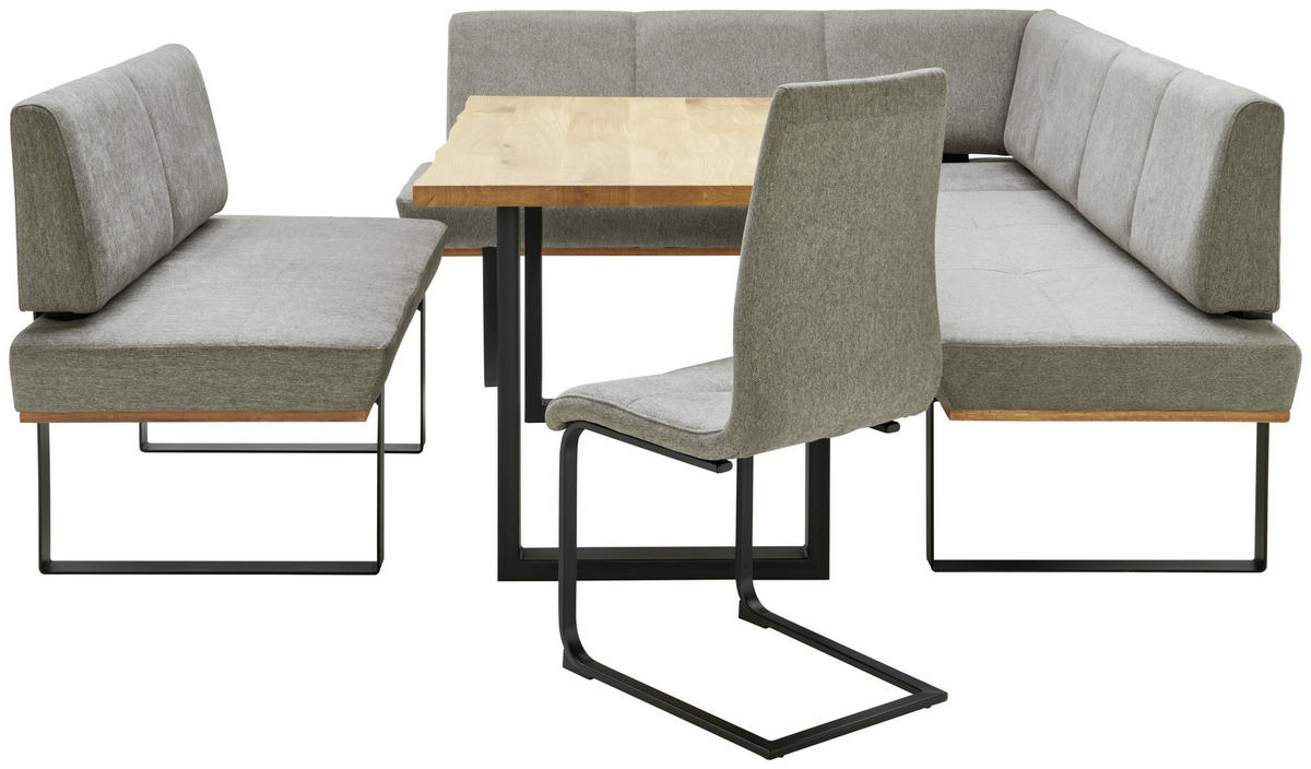 ECKBANK 175/225 cm Webstoff Grau Eiche vollmassiv   - Schwarz/Grau, MODERN, Holz/Textil (175/225cm) - Livetastic