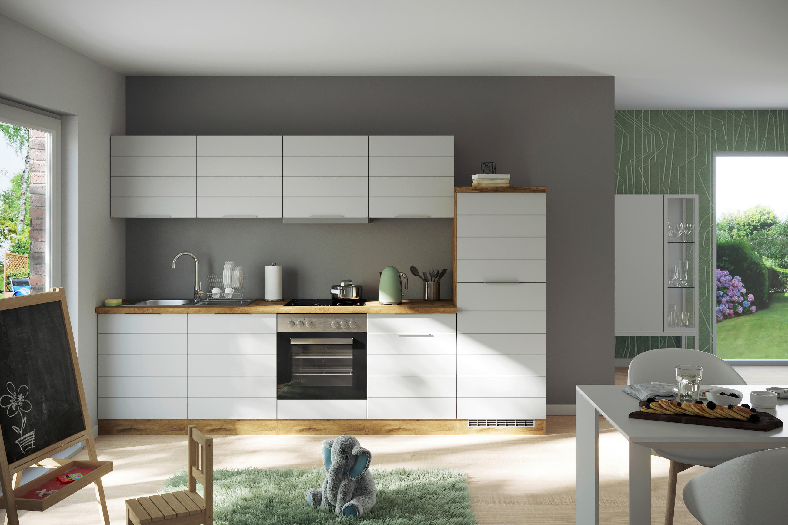 KÜCHENLEERBLOCK 300 cm   in Weiß, Eiche Wotan  - Eiche Wotan/Weiß, Design, Holzwerkstoff/Metall (300cm) - Held