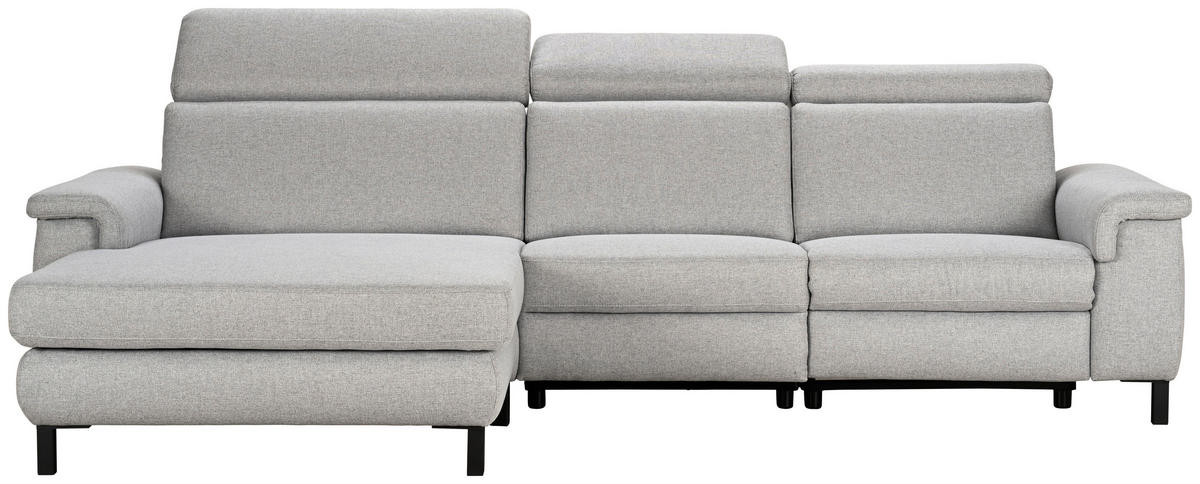 ECKSOFA in Flachgewebe Hellgrau  - Hellgrau/Schwarz, Konventionell, Textil/Metall (182/304cm) - Pure Home Comfort