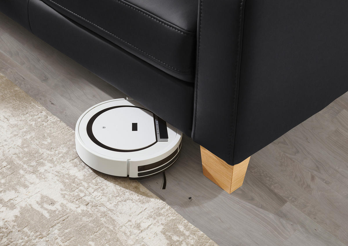 ECKSOFA in Echtleder Anthrazit  - Eiche Bianco/Anthrazit, Konventionell, Leder/Holz (235/257cm) - Valdera