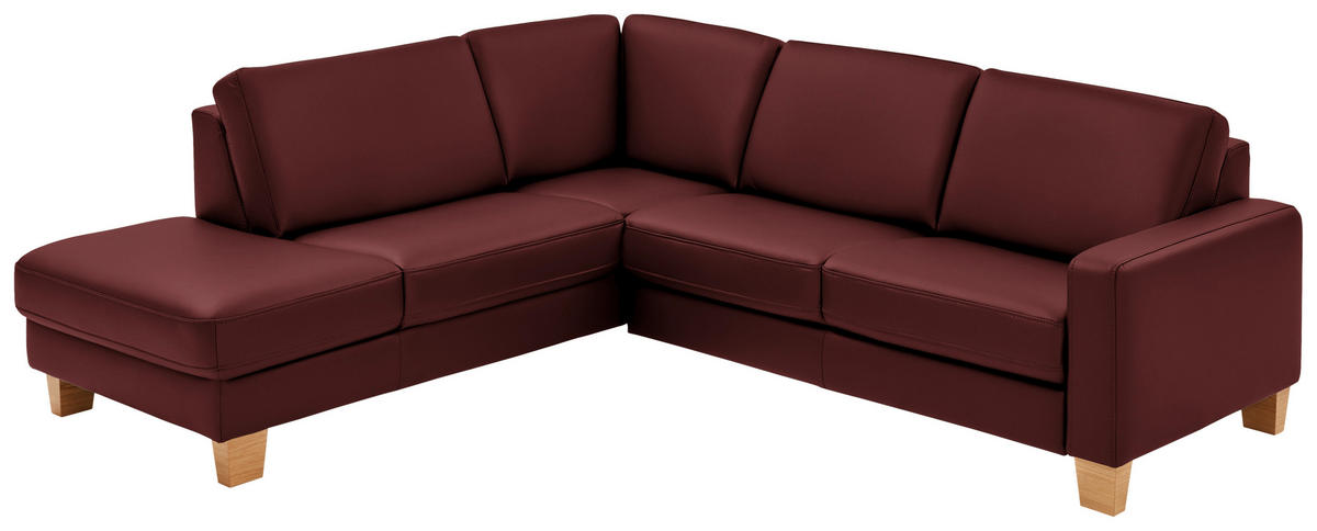 ECKSOFA in Echtleder Brombeere  - Eiche Bianco/Brombeere, Konventionell, Leder/Holz (235/257cm) - Valdera