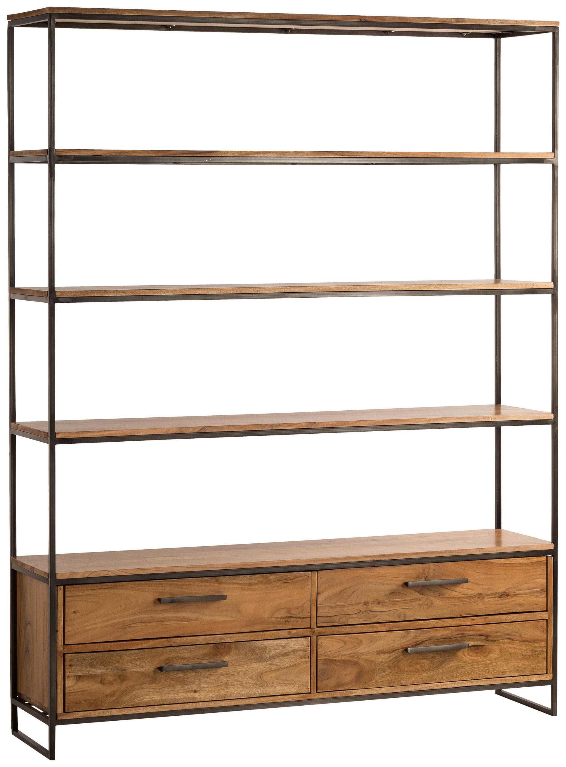 REGAL Akazie massiv Schwarz, Akaziefarben  - Schwarz/Akaziefarben, Design, Holz/Metall (145/190/35cm) - home24