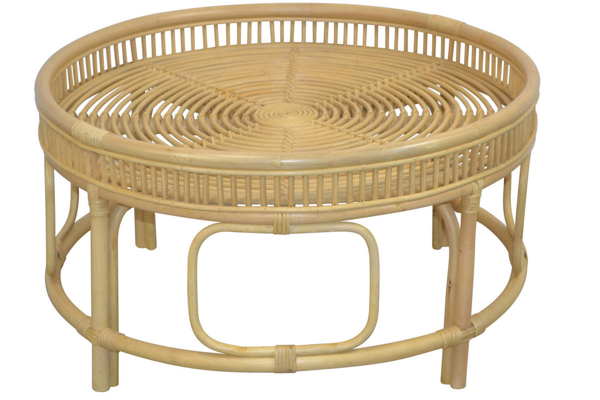COUCHTISCH Rattan massiv 75/75/41 cm rund Beige  - Beige, Design, Holz (75/75/41cm) - MID.YOU