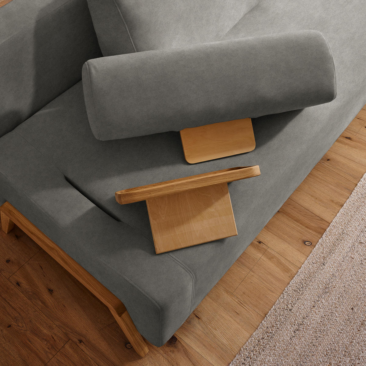 SCHLAFSOFA in Holz, Textil Graubraun  - Graubraun/Naturfarben, Design, Holz/Textil (211/88/102cm) - Niels Andersson